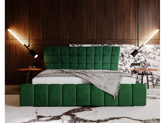 Green Velvet Bed, 140 x 200 cm