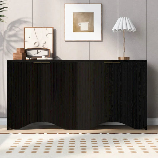 Vertical Stripes and Wavy Design of a Four-Door Cabinet Cabinet