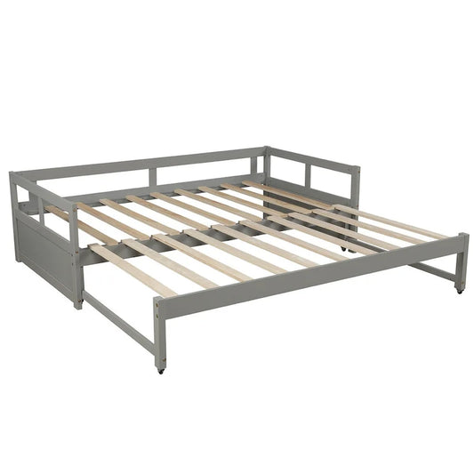 Grey Pine Wood Twin Size Daybed with Trundle and Slat Kit - Elegant Design