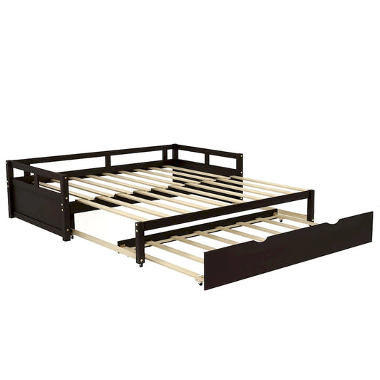 Black Pine Wood Twin Size Daybed with Trundle and Slat Kit - Elegant Design