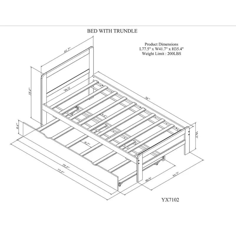 White Twin Platform Bed Frame in Solid Wood with Trundle and Modern Wood Headboard