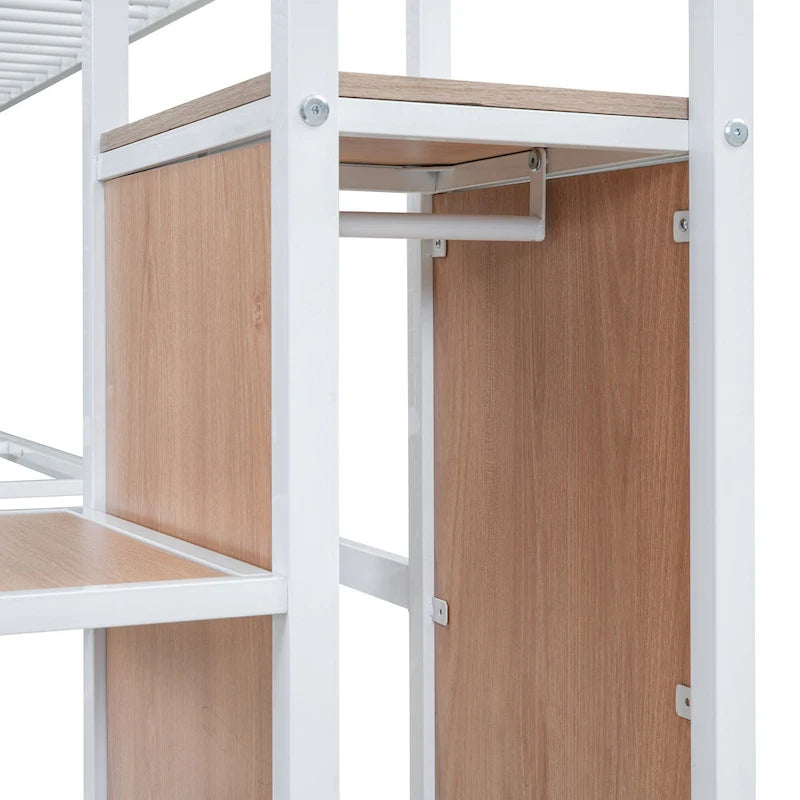 White Modern Twin Metal Loft Bed with Storage