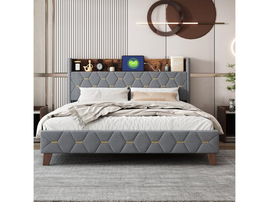 Gray Velvet Bed, 160 x 200 cm