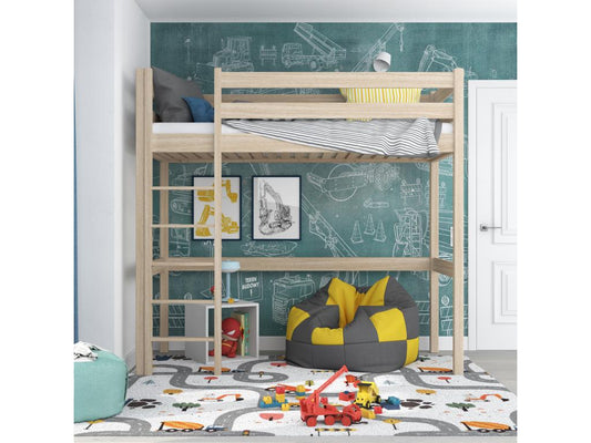 Beige Oak Wood Bed, 80 x 200 cm