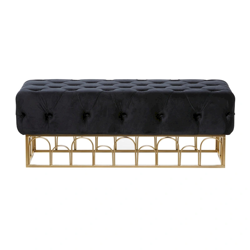 Metal Bench with Gold Base - Black - Roche River Decor - 20W x 49L x 18H