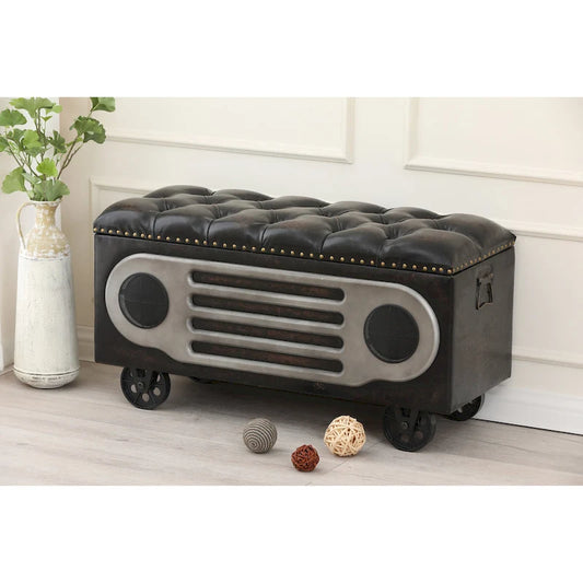 Upholstered Faux Leather Retro Speaker Styling Bench