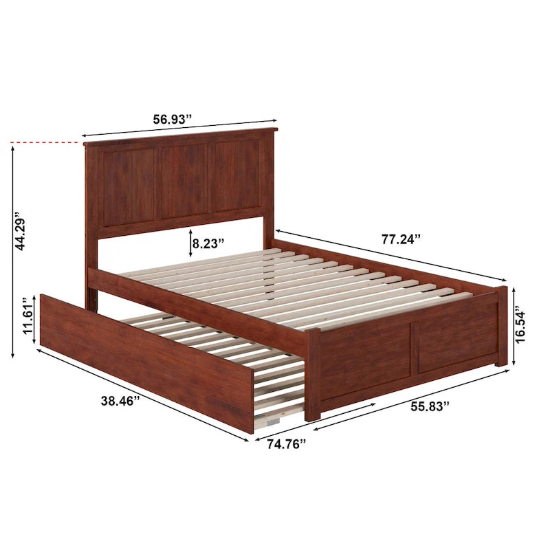 Madison Full Platform Bed with Footboard and Twin Trundle in Walnut