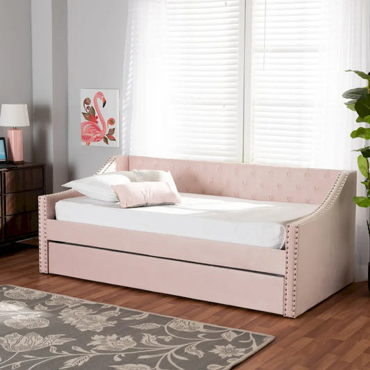 Raphael Modern Velvet Fabric Upholstered Daybed with Trundle