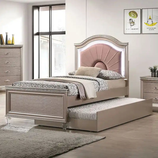 Ving Glam Wood LED Light Youth Panel Bed with Trundle by Furniture of America
