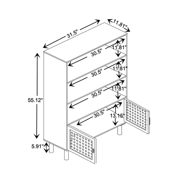 Faulkner Mid-Century Modern Wooden Bookcase & Bookshelf-Natural Brown