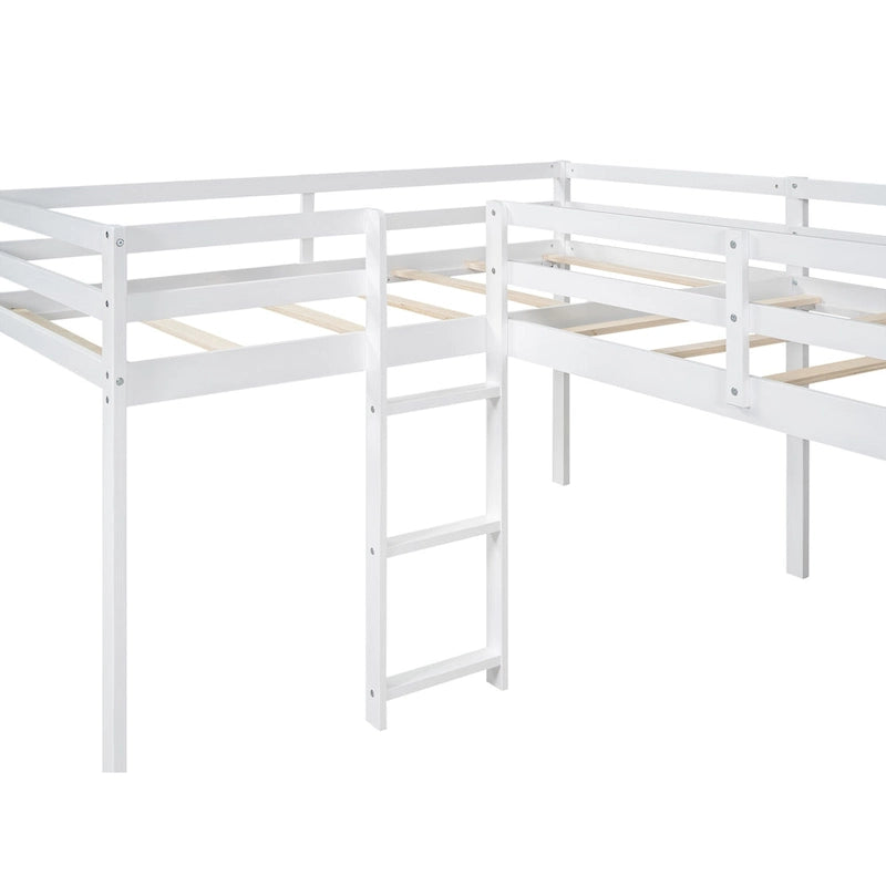 L-Shaped Twin Size Loft Bed with Ladder and Slide, Gray
