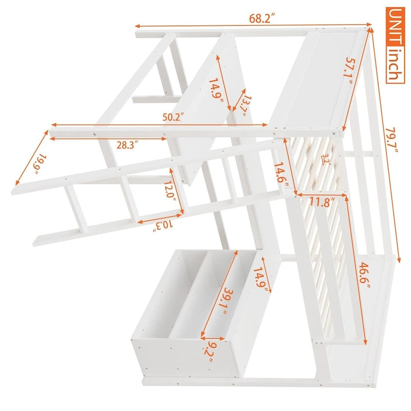 Merax Full Size Loft Bed with Shelves and Desk