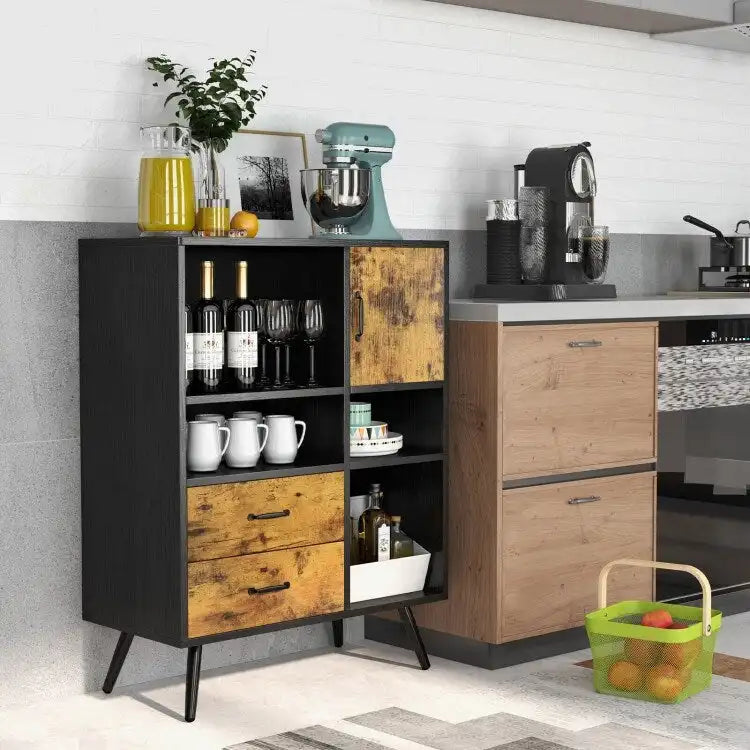 Industrial Buffet Sideboard Kitchen Cupboard with Cubbies Drawers-Rustic Brown - Rustic Brown - 31.5 x 16 x 42 (L x W x H)