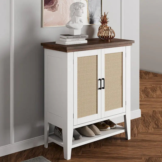 Rattan Storage Cabinet with Doors and Shelves