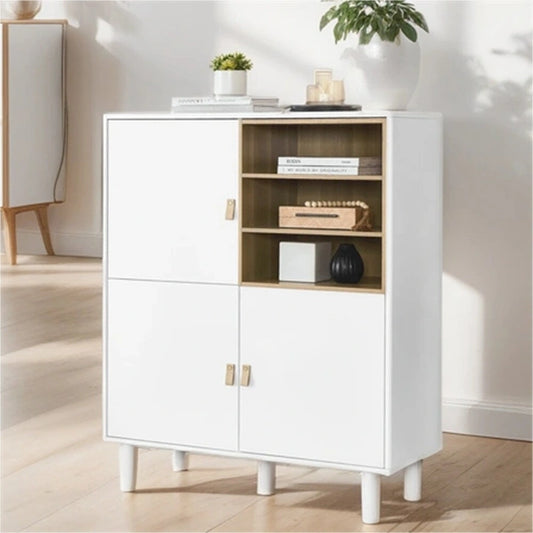 Modern Wood Sideboard Cabinet with Round Legs and Shelf - N/A