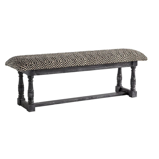 HomeRoots 56 Black and White and Gray Upholstered Cotton Blend Trellis Bench - 56