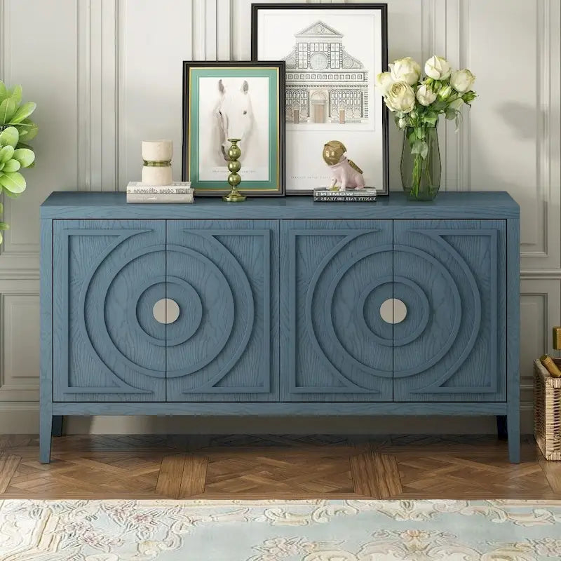 Retro Sideboard Door with Circular Groove Design Round Metal Door Handle