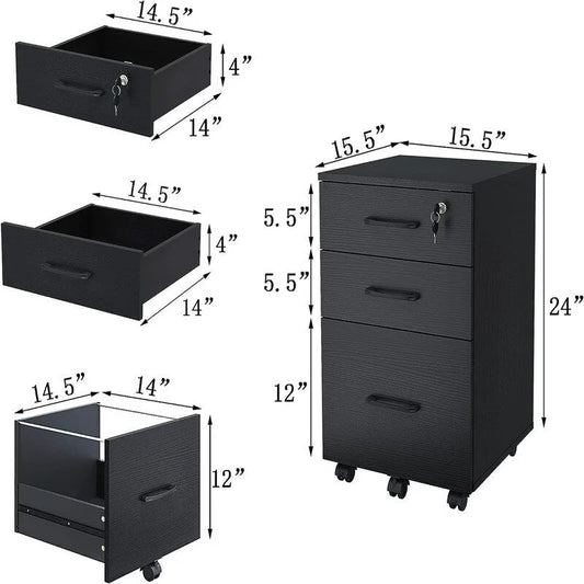3 Drawer File Cabinet with Lock - 26.47D x 18.56W x 6.91H