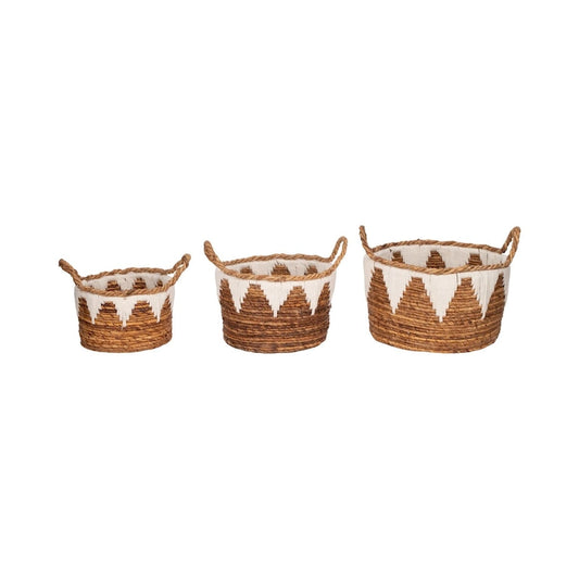 Sagebrook Home Coastal Banana Leaf, Set of Three, Nomad Baskets, Natural Finish - 14 x 14 x 10
