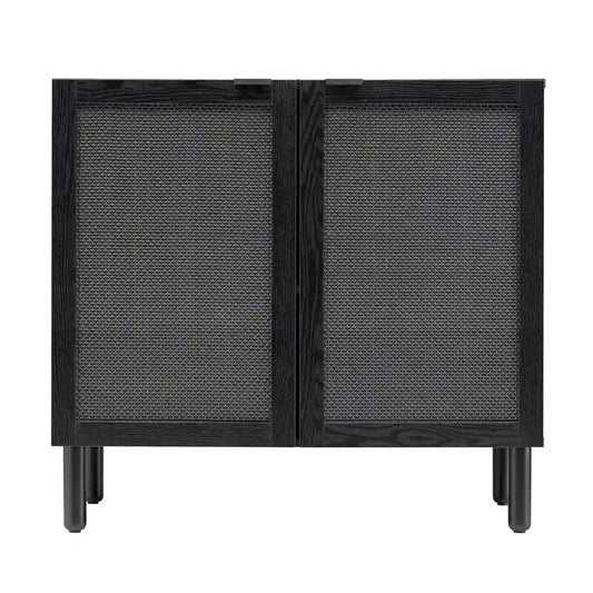 Orre Black With Black Rattan Cabinet 2 Door