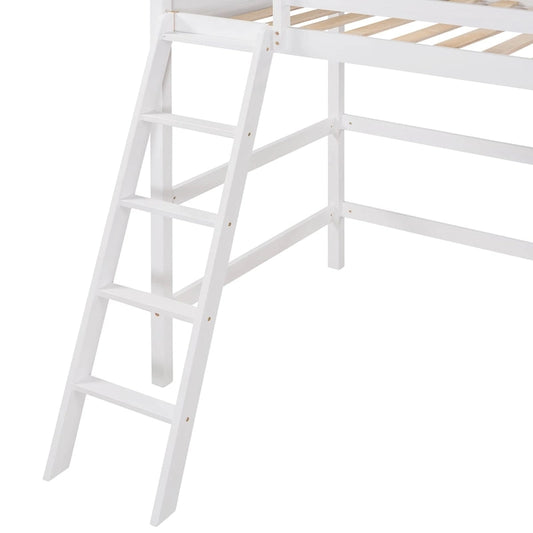 Solid Wood Twin Size Loft Bed with Safety Features
