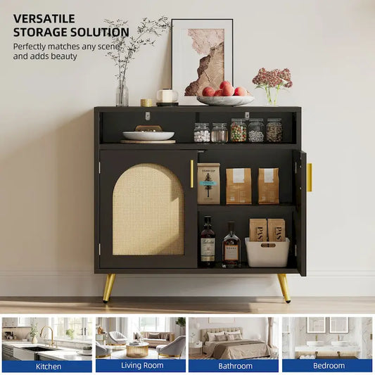 Moasis Rattan 2-Door Buffet Sideboard Cabinet with Adjustable Shelves for Kitchen Hallway