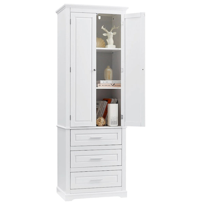 Tall Storage Cabinet with Three Drawers for Bathroom/Office, White