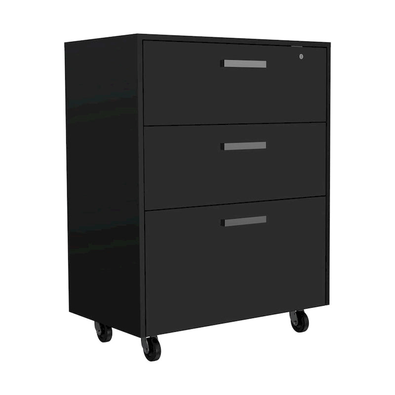 3 Drawers Storage Cabinet with Casters Lions Office, Black Wengue Finish,High quality and durable