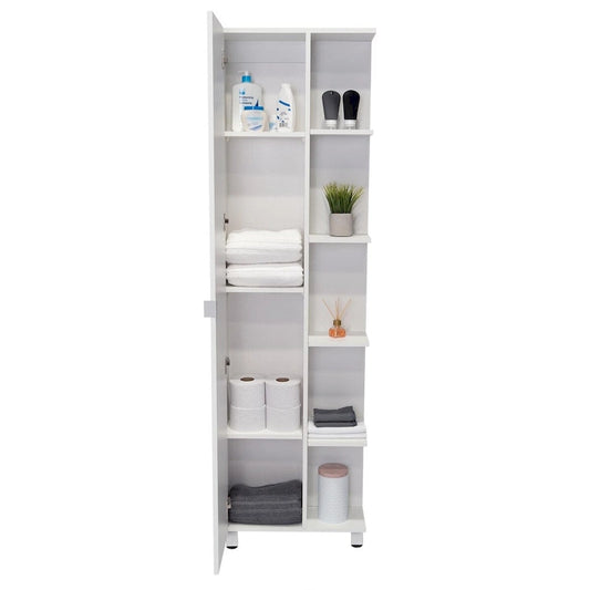 Corner Cabinet Womppi, Five Open Shelves, Single Door, White Finish,High quality and durable