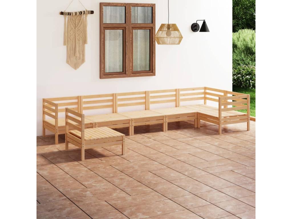 Brown Pine Wood Outdoor Furniture Set - dlz1766461544444