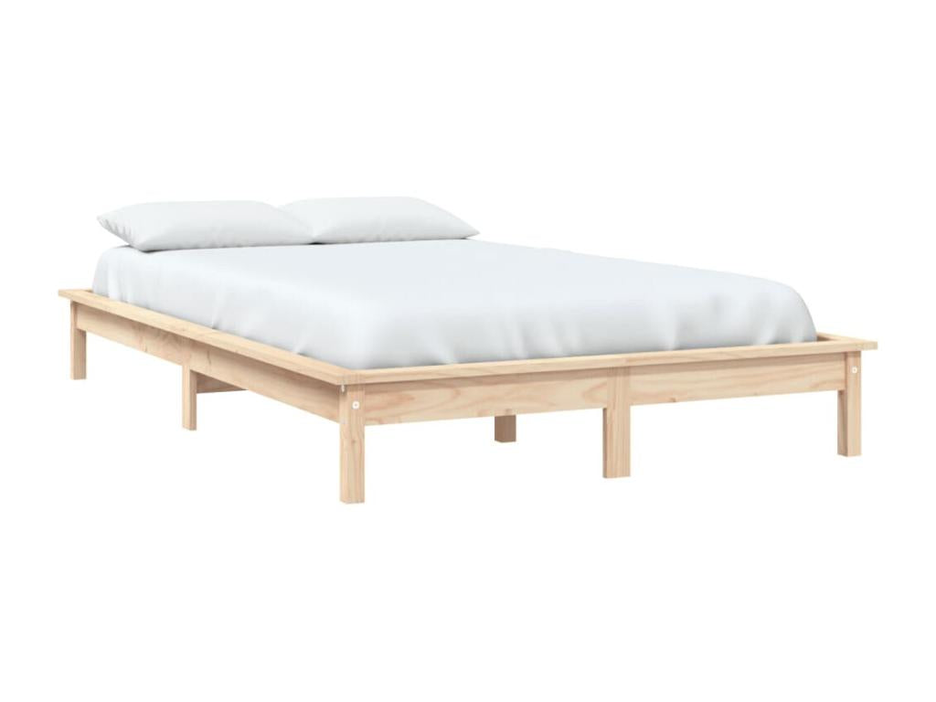 Brown Pine Wood Bed Frame, 140 x 200 cm