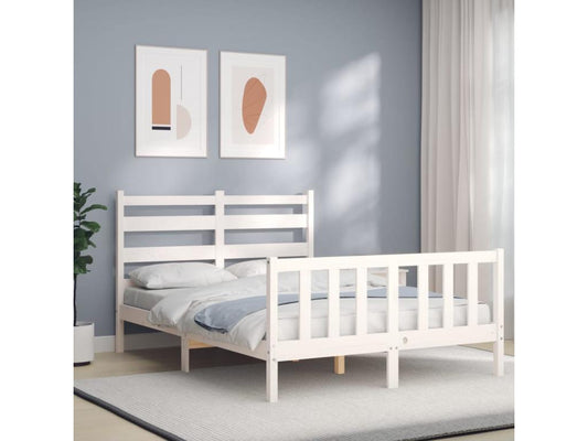 White Solid Wood Bed Frame, 140 x 200 cm