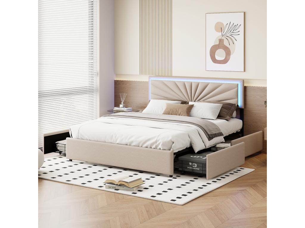 Beige Bed, 160 x 200 cm