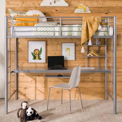 Middlebrook Abner Twin Metal Loft Bed with Desk - Silver