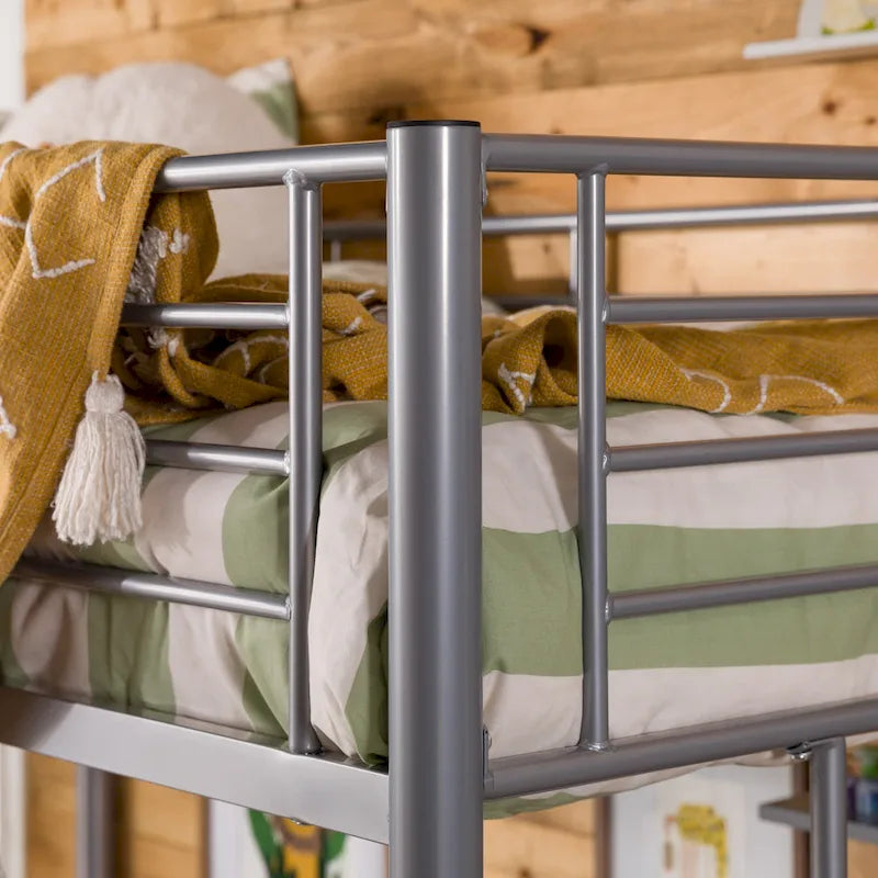 Middlebrook Abner Twin Metal Loft Bed with Desk - Silver