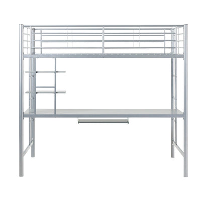 Middlebrook Abner Twin Metal Loft Bed with Desk - Silver