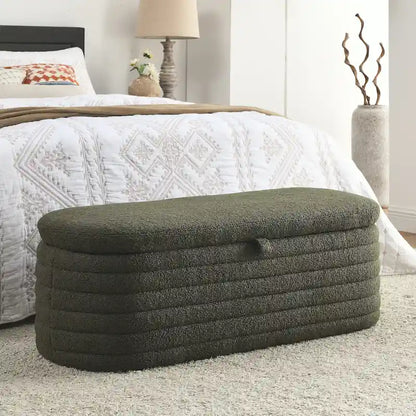 Teddy Fabric Upholstered Storage Bench End of Bed Stool with Safety Hinge