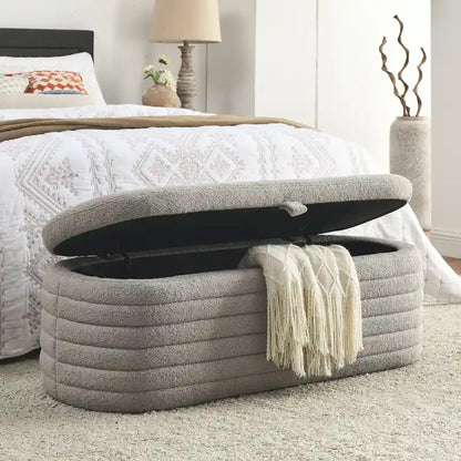 Teddy Fabric Upholstered Storage Bench End of Bed Stool with Safety Hinge