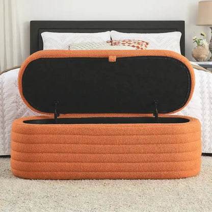 Teddy Fabric Upholstered Storage Bench End of Bed Stool with Safety Hinge