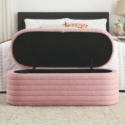 Teddy Fabric Upholstered Storage Bench End of Bed Stool with Safety Hinge