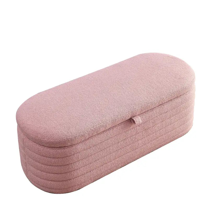 Teddy Fabric Upholstered Storage Bench End of Bed Stool with Safety Hinge