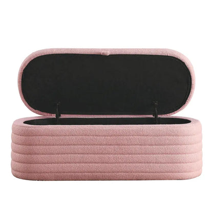 Teddy Fabric Upholstered Storage Bench End of Bed Stool with Safety Hinge