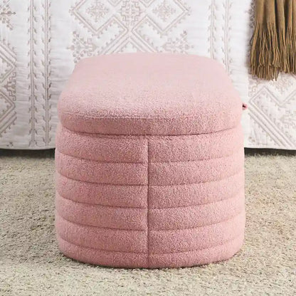 Teddy Fabric Upholstered Storage Bench End of Bed Stool with Safety Hinge