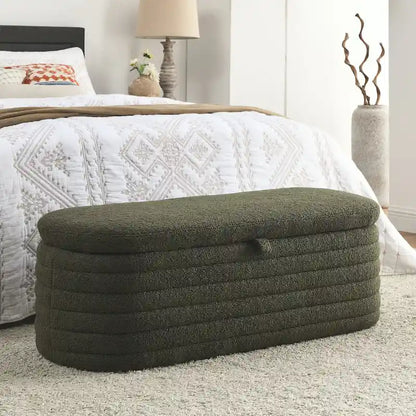 Teddy Fabric Upholstered Storage Bench End of Bed Stool with Safety Hinge