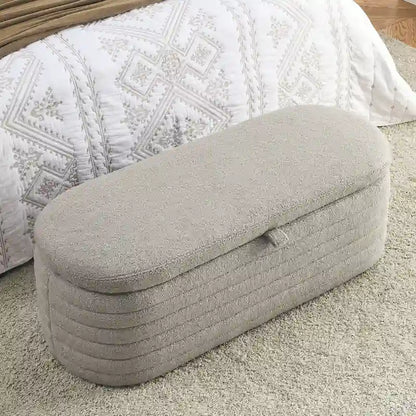 Teddy Fabric Upholstered Storage Bench End of Bed Stool with Safety Hinge