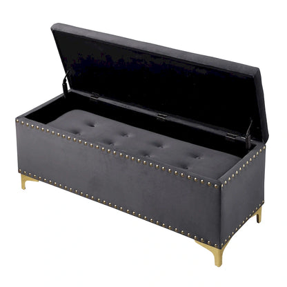 2 in 1 Combination Tufted Velvet Benches Set with Gold Leg and Nailhead Trim