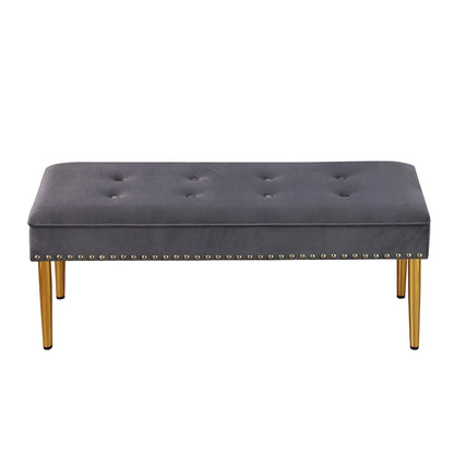 2 in 1 Combination Tufted Velvet Benches Set with Gold Leg and Nailhead Trim