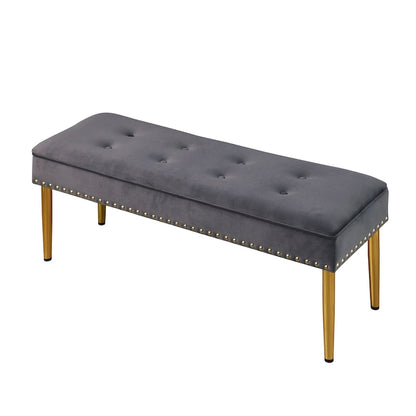 2 in 1 Combination Tufted Velvet Benches Set with Gold Leg and Nailhead Trim