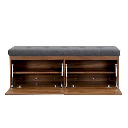49 Shoe Storage Bench Entryway Shoe Cabinet Storage Ottoman with Padded Seat Cushion and Double Doors