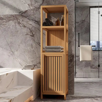 Storage Tall Slim Cabinet with Shutter Door and 3 Tier Shelves, Freestanding Linen Tower Cabinet